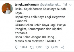 Sumber : Twitter Tengku Zulkarnain