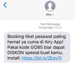 Tangkapan layar promo lewat SMS (dokpri)