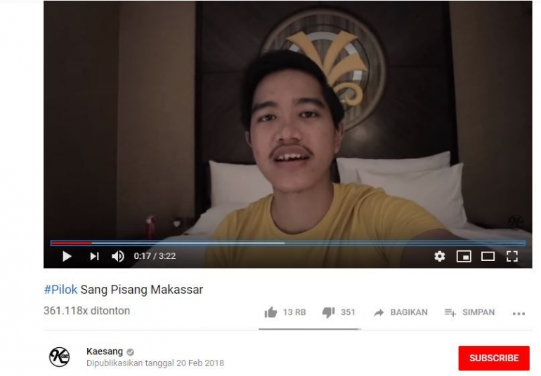 Tangkap layar Youtube Kaesang | Skrinsut pribadi