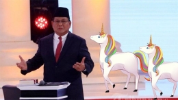 Prabowo dan Unicorn/ Diolah dari TribunNews.com dan Grid.id