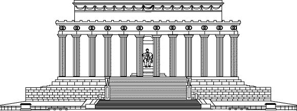 Patung Abraham Lincoln di tengah-tengah 36 kolom orde Doric Yunani | enchantedlearning.com