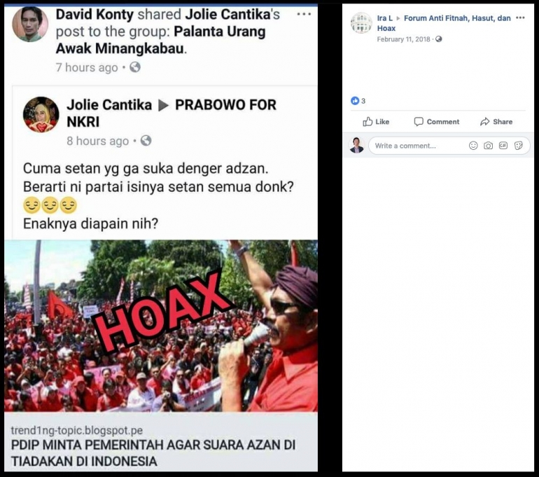 Tangkapan Layar Hoaks Tentang Pelarangan Azan - Forum AFHH Facebook