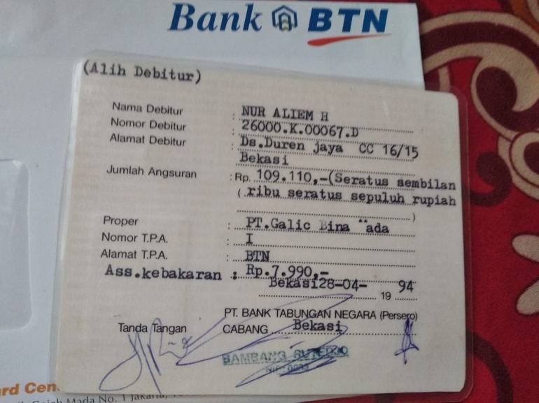 Kartu debitur dari BTN (foto dok Nur Terbit)