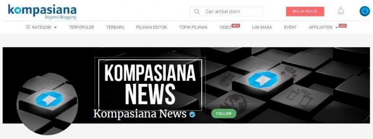 Tombol Follow berwarna hijau di halaman profil (Kompasiana)