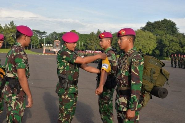 Pemasangan secara simbolis tanda peserta latihan oleh Wadan Pasmar 1 kepada perwakilan peserta dan penyelenggara latihan (Dokpri)