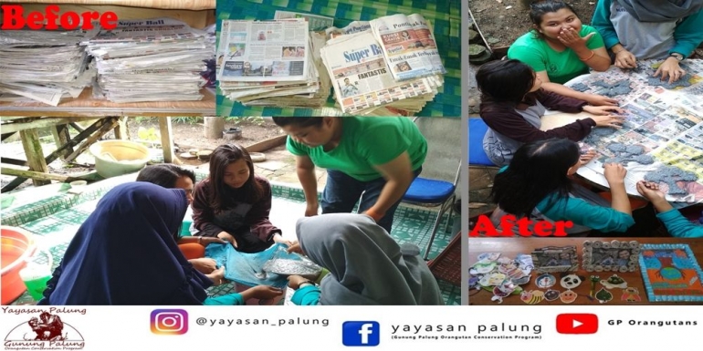 Foto 3_Before -After, memanfaatkan atau mendaur ulang kertas koran menjadi miniatur yang cantik, pembatas buku dan bingkai foto. Foto dok. Yayasan Palung