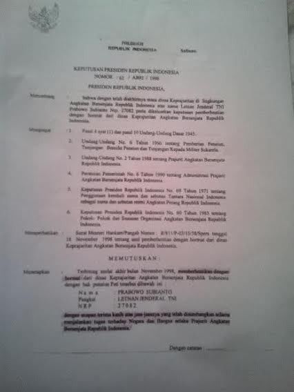Surat pemecatan Prabowo | Sumber gambar: detik.com