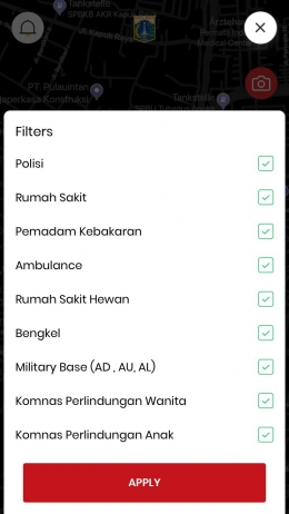 tangkapan layar pada aplikasi Jakarta Aman| Dokumentasi pribadi