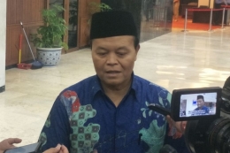 Wakil Ketua Dewan Penasihat Badan Pemenangan Nasional (BPN) Hidayat Nur Wahid saat ditemui di Kompleks Parlemen, Senayan, Jakarta, Senin (25/3/2019). 