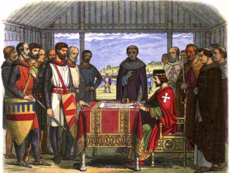 Raja John dari Inggris menandatangani Magna Carta di hadapan parlemen. Lukisan 1864 (Foto: Ottawacitien.com)