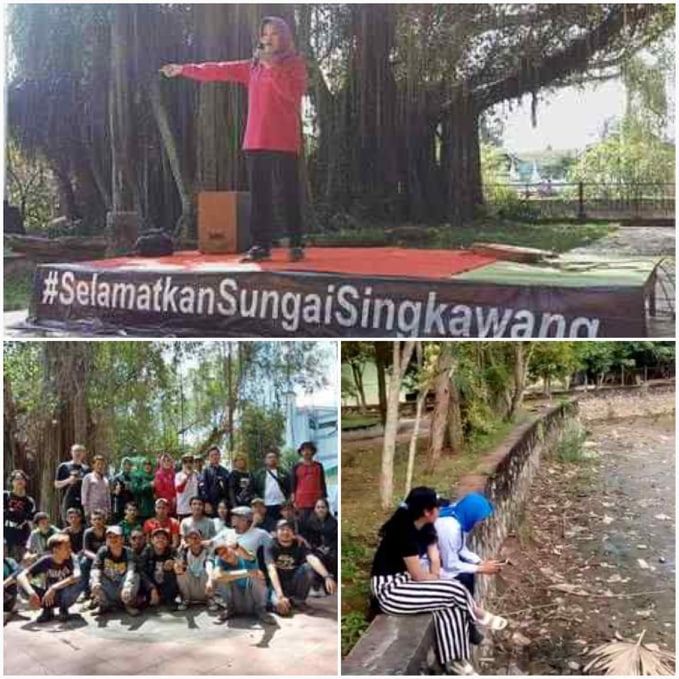 Suasana peringatan Hari Air. Pidato Kadis LH (atas), undangan dan kondisi terbaru Sungai Singkawang (bawah). Sumber: Rusen 