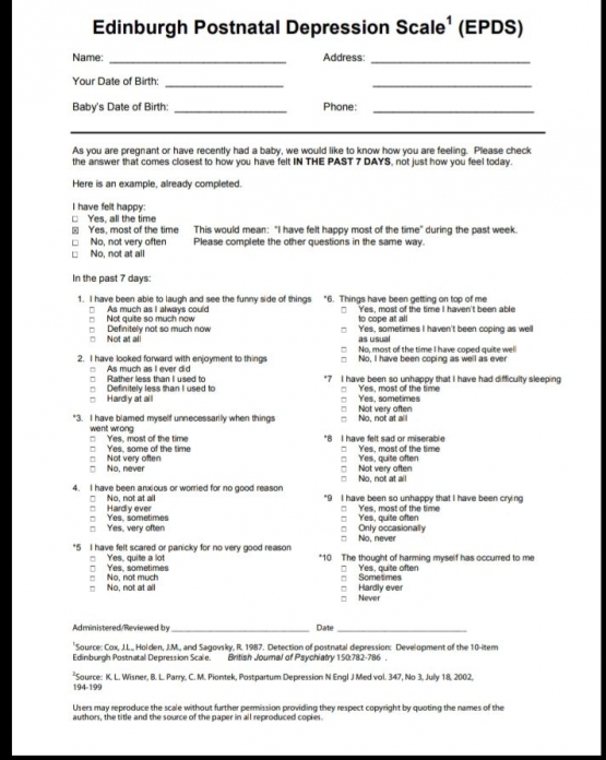 kuesioner Edinburgh Postnatal Depresion Scale.| Sumber: www.ncchurches.org