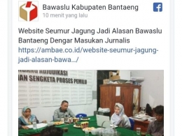 Berita pertama yang dipublikasikan di website Bawaslu Kabupatem Bantaeng usai launching digelar (02/04/2019).