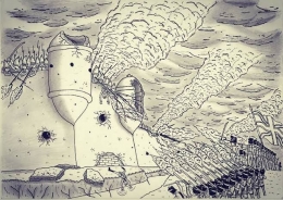 Ilustrasi penyerangan Keraton dimulai dari Benteng Keraton oleh pasukan Inggris. Dok : FIB UGM