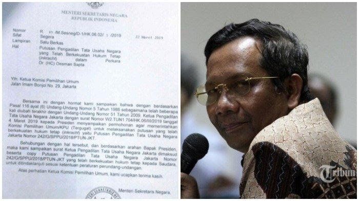 Mahfud MD menyebut, tindakan Presiden Jokowi yang mengirim surat ke KPU terkait Oesman Sapta Odang (OSO) tidak salah dan bukan bentuk intervensi. - Kolase TRIBUNNEWS.COM/KOMPAS.COM
