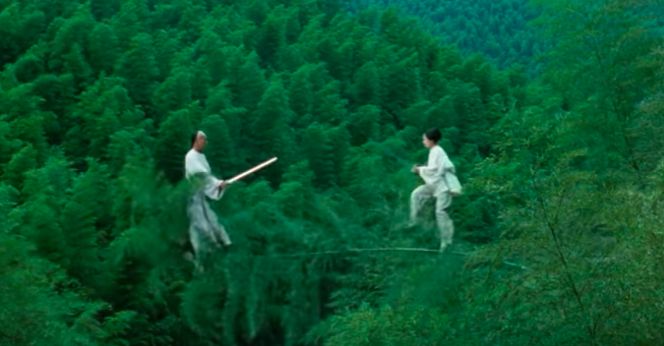 Screenshot Adegan Film Kungfu Crouching Tiger Hidden Dragon di Hutan Bambu Anji, China 