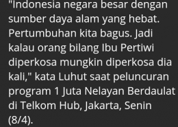 Cuplikan pernyataan Luhut binsar pandjaitan.senin(8 april 2019). sumber : detiknews selasa 9 april 2019