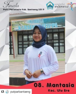 Finalis Puteri Pariwisata Kabupaten Bantaeng tahun 2019, Mantasia bernomor 08 dari Kecamatan Ulu Ere (10/04/19).