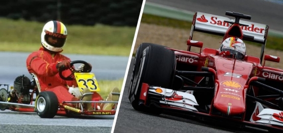Helm Schumacher (kiri) Helm Vettel (kanan)