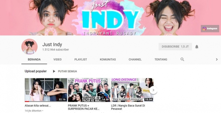 Nama dan tampilan baru channel Youtube 'Just Indy'