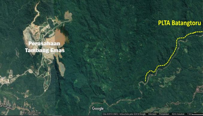 Gambaran di sekitar lokasi tambang emas dan PLTA Batangtoru di Kabupaten Tapanuli Selatan, Provinsi Sumatera Utara. (Foto/Google)
