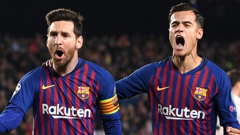 Messi dan Coutinho (Foto Skysports.com) 
