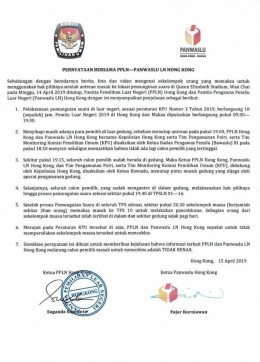Surat edaran dari PPLNH Hongkong dan Ketua Panwaslu Hongkong (Dok. Purwanti)