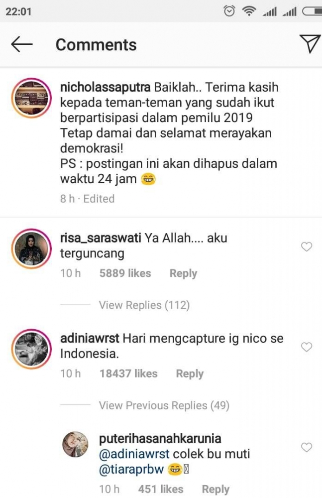 Screen Capture Caption. Sumber IG @Nicholassaputra