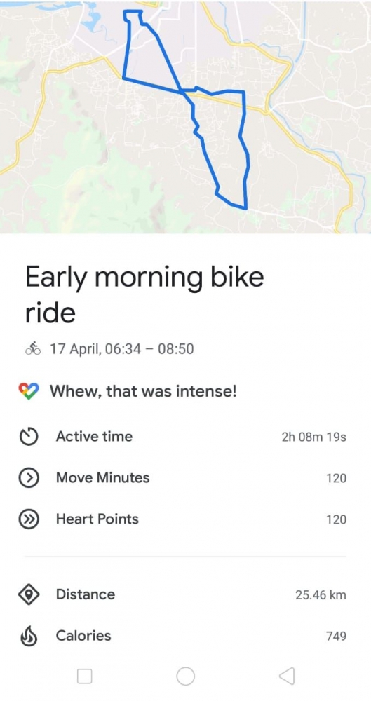 Rute Bersepeda yang direkam oleh aplikasi GoogleFit. Foto: Dok.Pri