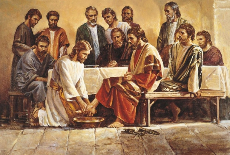 Ilustrasi: Yesus membasuh kaki para murid-Nya (Gambar: Ids.Org)