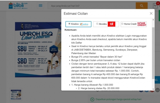 Deskripsi : opsi pilihan pembayaran pun dapat kita peroleh di Blibli I Sumber Foto : Blibli