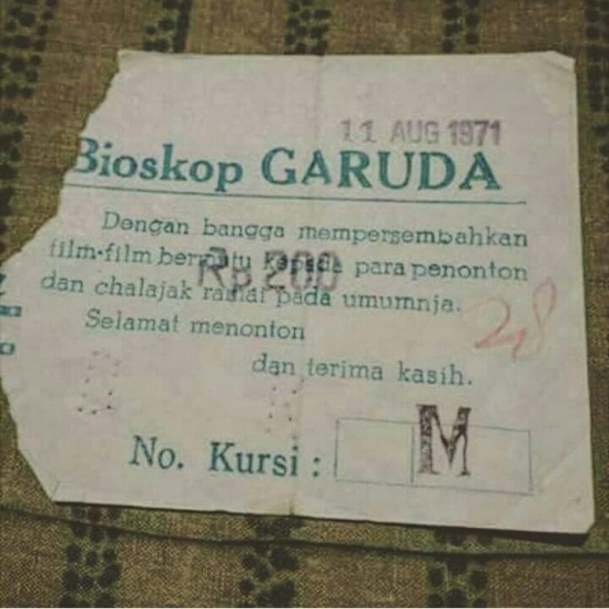 Salah Satu Tiket Bioskop Garuda yang ada di Aceh pada tahun 1971