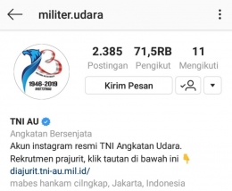 Akun instagram resmi TNI Angkatan Udara