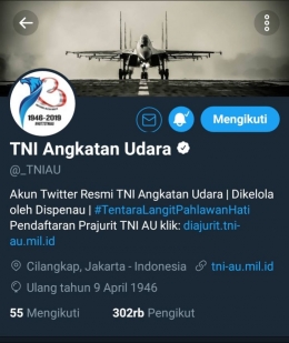 Akun twitter resmi TNI Angkatan Udara
