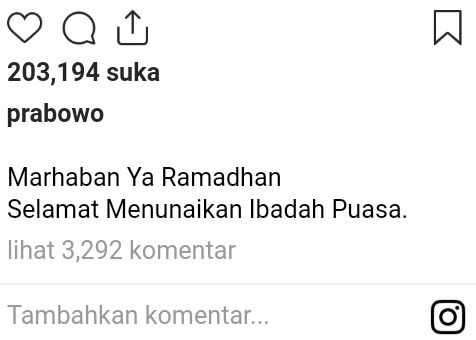 Ucapan selamat ramadan dari Prabowo.sumber : instagram/@prabowo