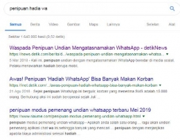Informasi Google Tentang Penipuan dari Pesan WA (Sumber: screenshot pribadi)