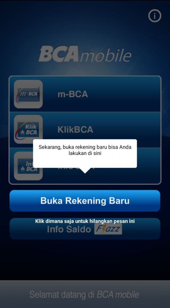Tampilan awal saat membuka aplikasi mobile banking BCA/foto pribadi