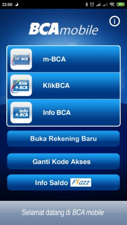 Tampilan aplikasi BCA mobile