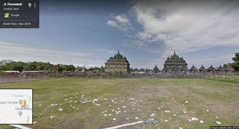 Panorama Kompleks Candi Plaosan Lor dari Jl. Purwodadi (Foto: Google.com/maps)