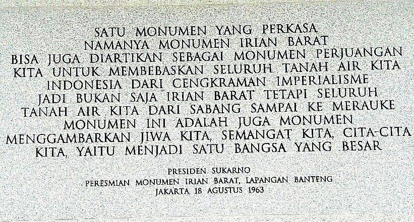 Prasasti peresmian Monumen Pembebasan Irian Barat 