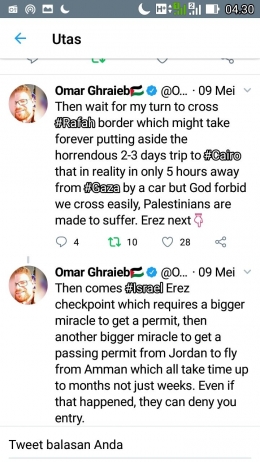Orang-orang di Gaza dan proses panjang jika mereka mau keluar kota (Sumber twitter @Omar_Gaza