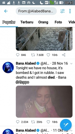 Tak punya rumah. Pada 2016 Silam Bom menghancurkan rumah keluarga Bana Alabed di Suriah (Twitter @AlabedBana)