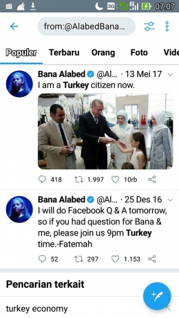 Bana Alabed dan Keluarganya akhirnya mendapatkan kewarganegaraan Turki setelah pada akhir 2016 diberikan Suaka di Kota Uskudar Turki (Twitter: @AlabedBana) 