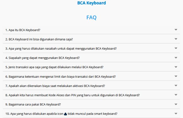 FAQ BCA Keyboard. Sumber: www.bca.co.id/bcakeyboard