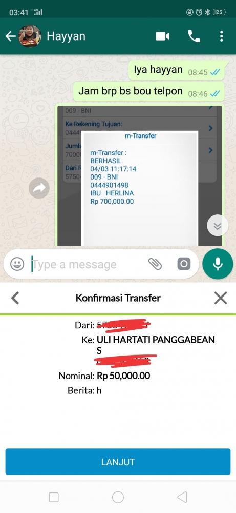 Transaksi Lancar-sumber: tangkapan layar whatsapp