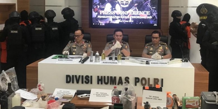 Kepala Divisi Humas Polri Inspektur Jenderal M Iqbal saat konferensi pers di Gedung Humas Mabes Polri, Jakarta Selatan, Jumat (17/5/2019). (Foto : Kompas.com)