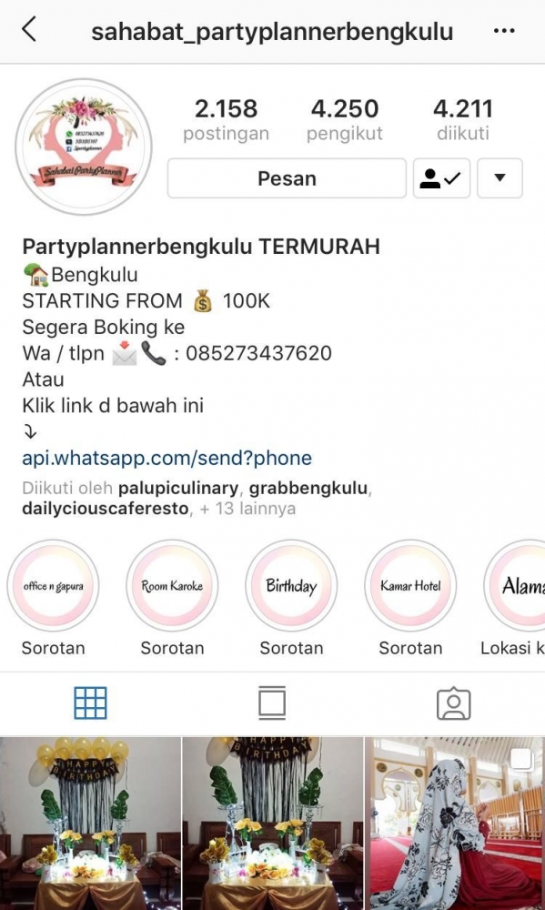 instagram @sahabat_partyplannerbengkulu