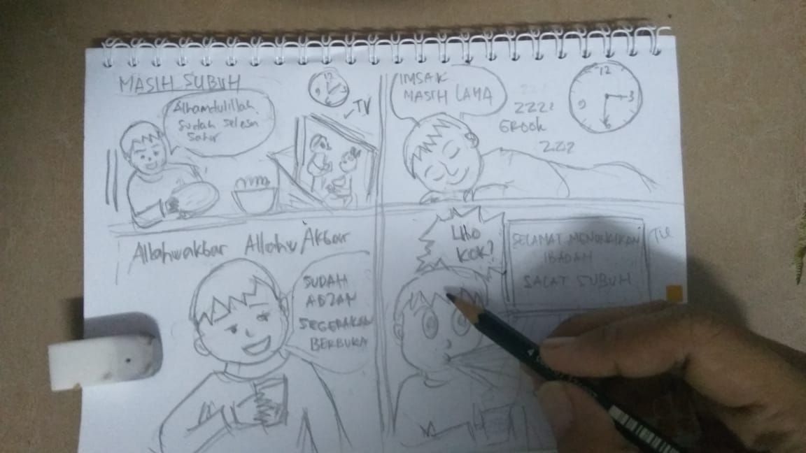 Foto Artikel : Corat-coret Bikin Komik Sederhana, Menunggu Buka Puasa