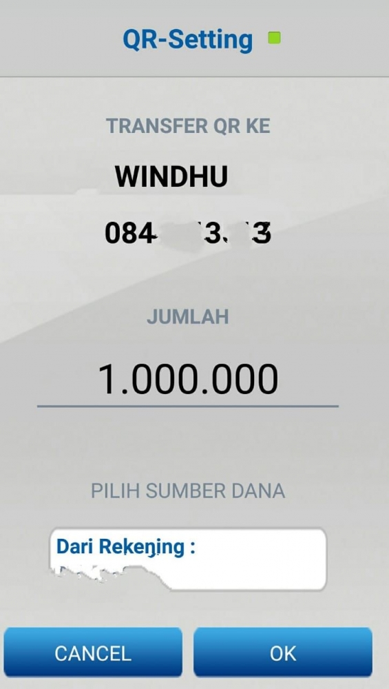 Pilih sumber dana untuk mentransfer dengan QRku (dok.windhu)