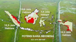 Sebaran potensi luas rawa di Indonesia (screenshoot TVRI Kalsel/ Kementan).